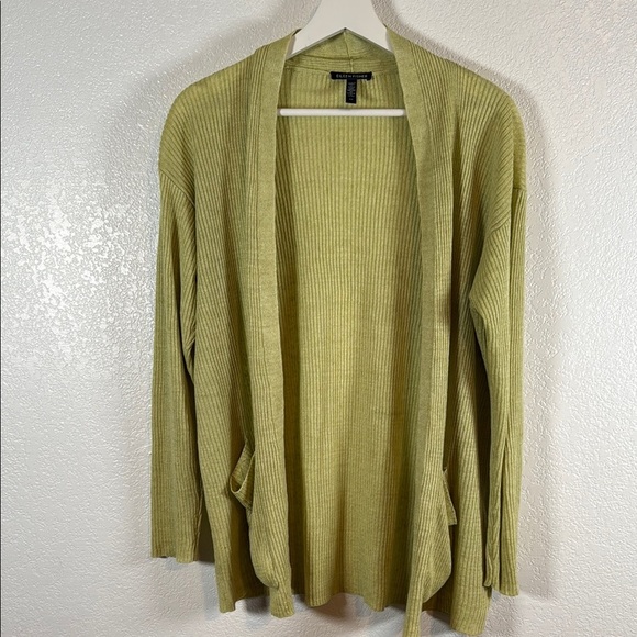 Eileen Fisher Chartreuse Organic Linen Patch Pocket Ribbed Cardigan Size Small - Picture 1 of 6